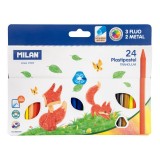 Milan 022T24 24色三角蠟筆(包含3種螢光色+2種金屬色)